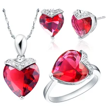 Кольцо роскошное женское ожерелье серьги Ювелирные наборы SA Набор Сделано Австрия Красный кристалл море Сердце ожерелье кольцо
