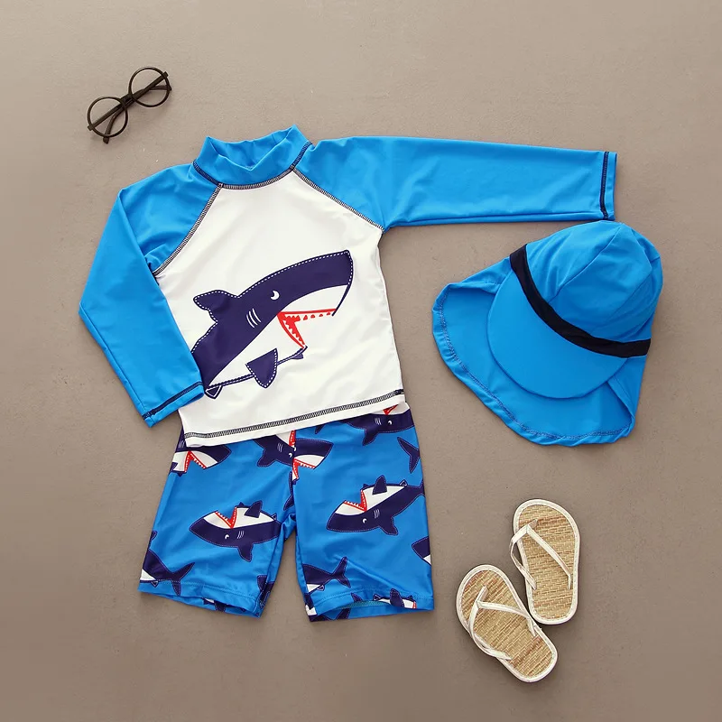 Summer Swimsuit 2017 Boys Rash Guards Long Sleeve Two piece Swimwear Set Cute Kids Bathing Suits