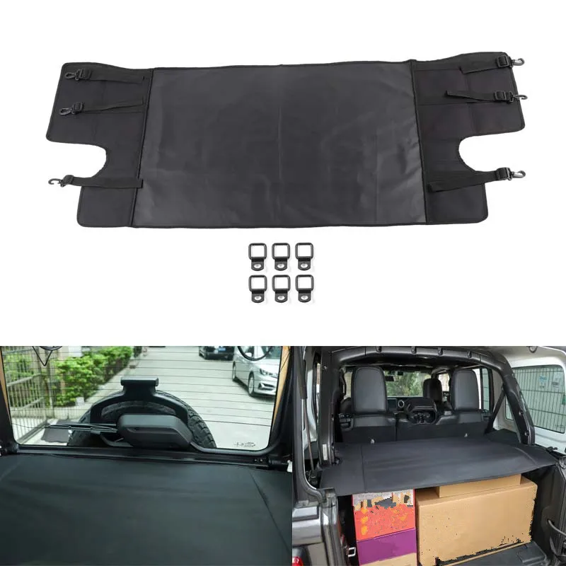 

For Jeep Wrangler JL 2018 Up Car Trunk Cover Luggage Carrier Curtain With Pull Buckle Decoration Nylon Material Car Accessories