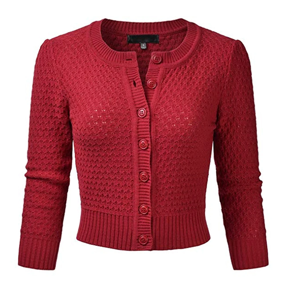 HEFLASHOR винтажный короткий вязаный свитер для женщин с круглым вырезом на пуговицах кардиган Mujer повседневные Осенние Топы Тонкий свитер пальто зимняя одежда
