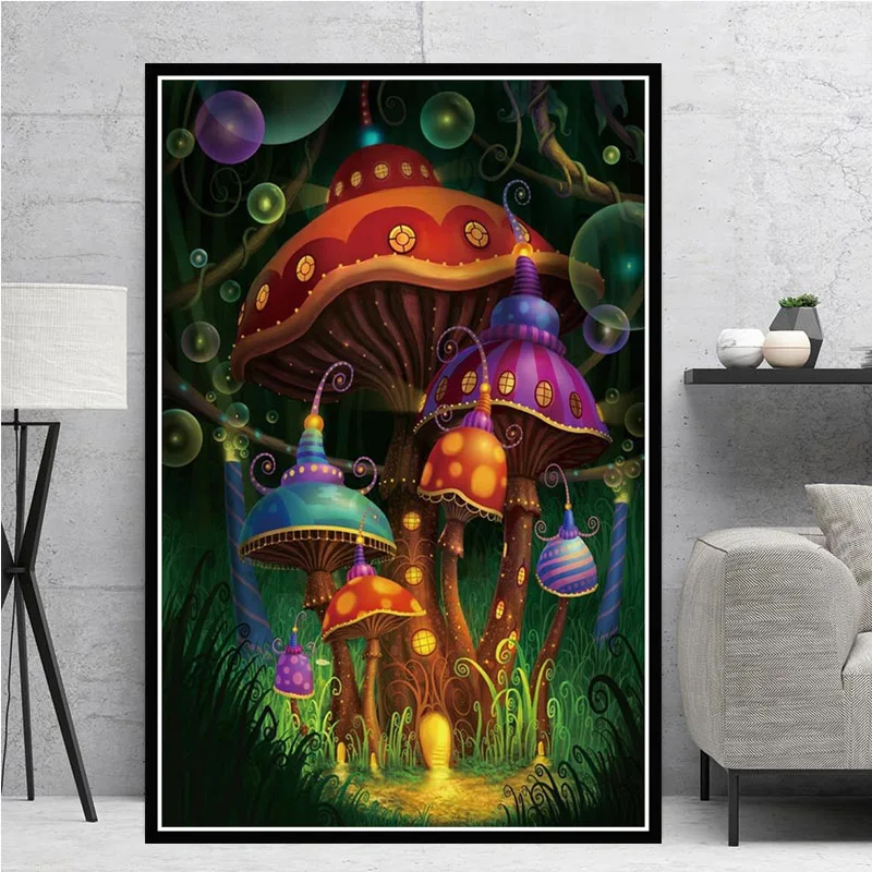 

Hot Psychedelic Trippy Mushroom Magic Blacklight Art Oil Canvas Painting Poster Prints Wall Pictures Living Room Home Decoration