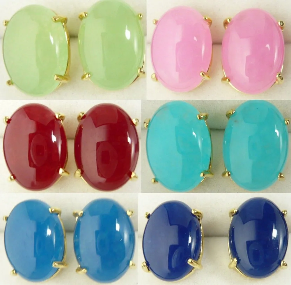 

ry00842 7 color-charm 1318mm jade bead 18KGP stud earrings can choose new