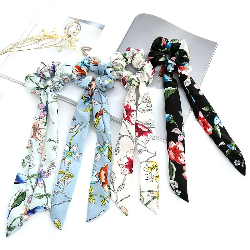 

New Fashion Sweet Print Scrunchie Women Ribbon Elastic Hair Band Bow Scarf Hair Rubber Hair Ropes Girls Hair Accessories All Fit
