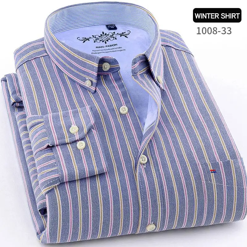 Winter mens work shirts striped solid color Long sleeve social men dress shirt oxford male shirts Plus size 4XL White color - Цвет: BN1008-33