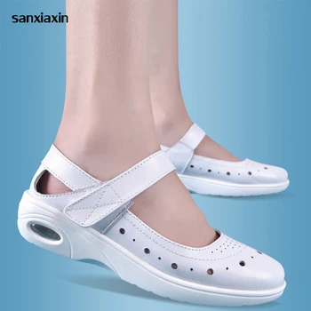 

Doctor Nurse Soft White Workwear Shoes Female Cushion Soles Flat Sandals Summer Hospital Wedges Breathable Medical Footwear 2019