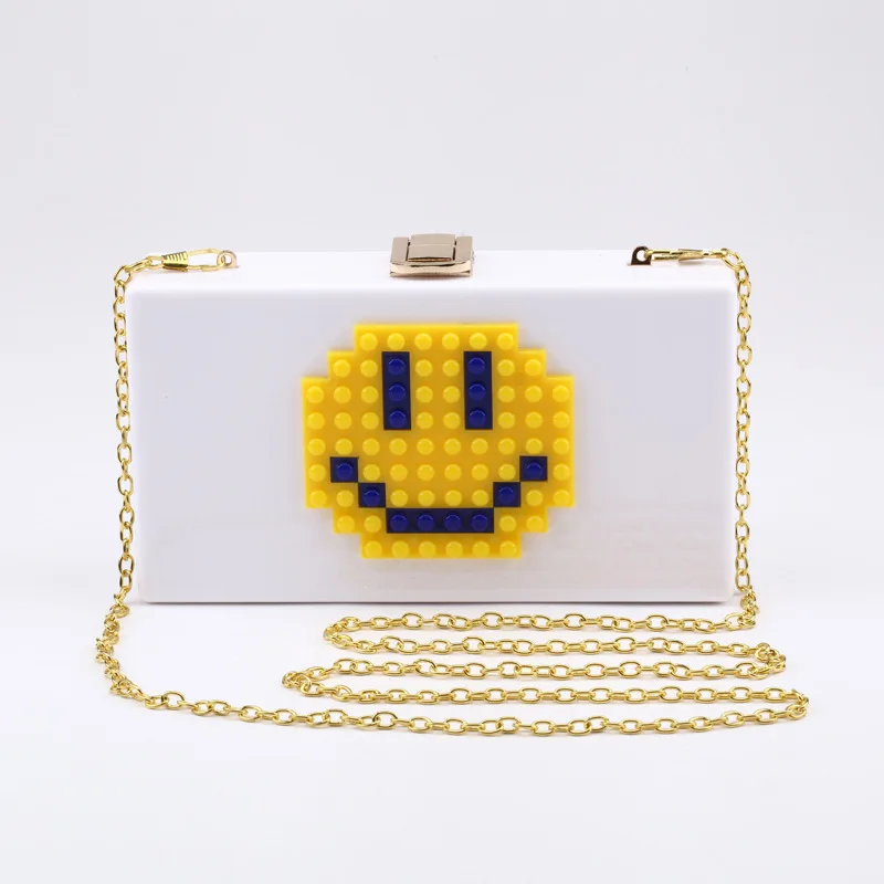 

Elegant Women Cute Smily Pixels Face Chain Bag Handbag Evening Lady Purse Party New Designer