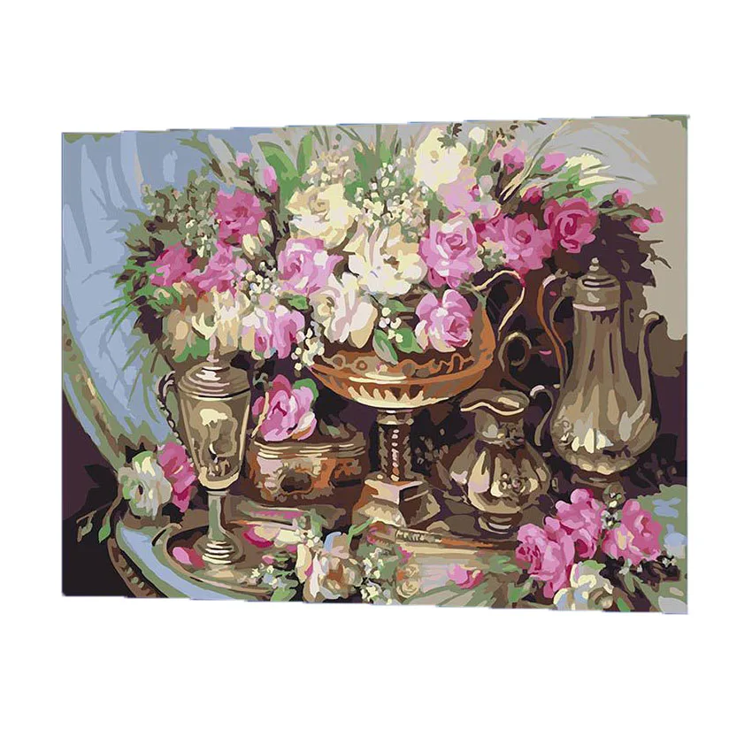 WONZOM Elegant Flower Abstract Dining table Oil Painting By Numbers DIY Digital Picture Coloring