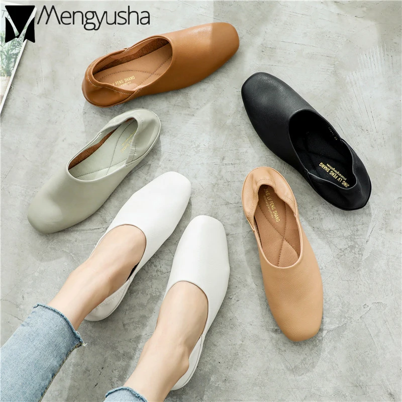 Ladies Flats new ballerinas soft leather moccasins slip on retro grandma shoes spring summer driving shoes woman mules slippers