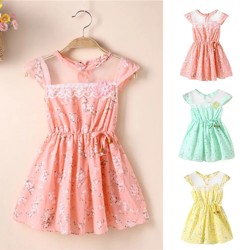 

Girls Dress Baby Kids Cotton Casual Summer Dresses Sleeveless Floral Print Lace Dress Clothes Party Outfits Baby Girls Dresses