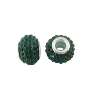 

10PCS Dark Green Rhinestone Beads Charm W/big hole #19748