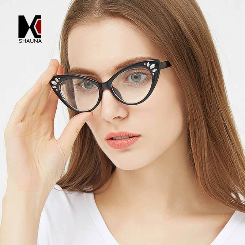 

SHAUNA Crystal Decoration Women Cat Eye Eyeglasses Frame