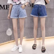 Europe Blue White black Crimping Denim Shorts For Women Summer New Brand Trendy Slim Casual Plus Size Womens High Waist Shorts