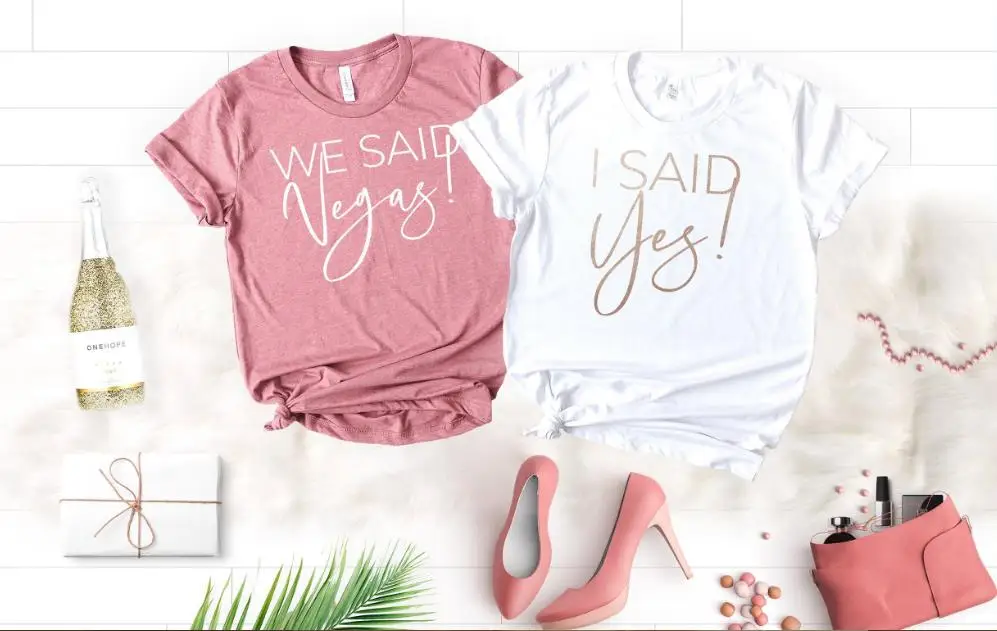 

OKOUFEN Bachelorette Bridesmaid Bridal Party We Said Vegas I Said Yes T-shirt Wedding Letter Printed Women Top Tee Female Tshirt