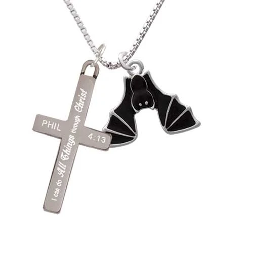 Hanging Bat - I Can Do All Things - Cross Necklace (1)