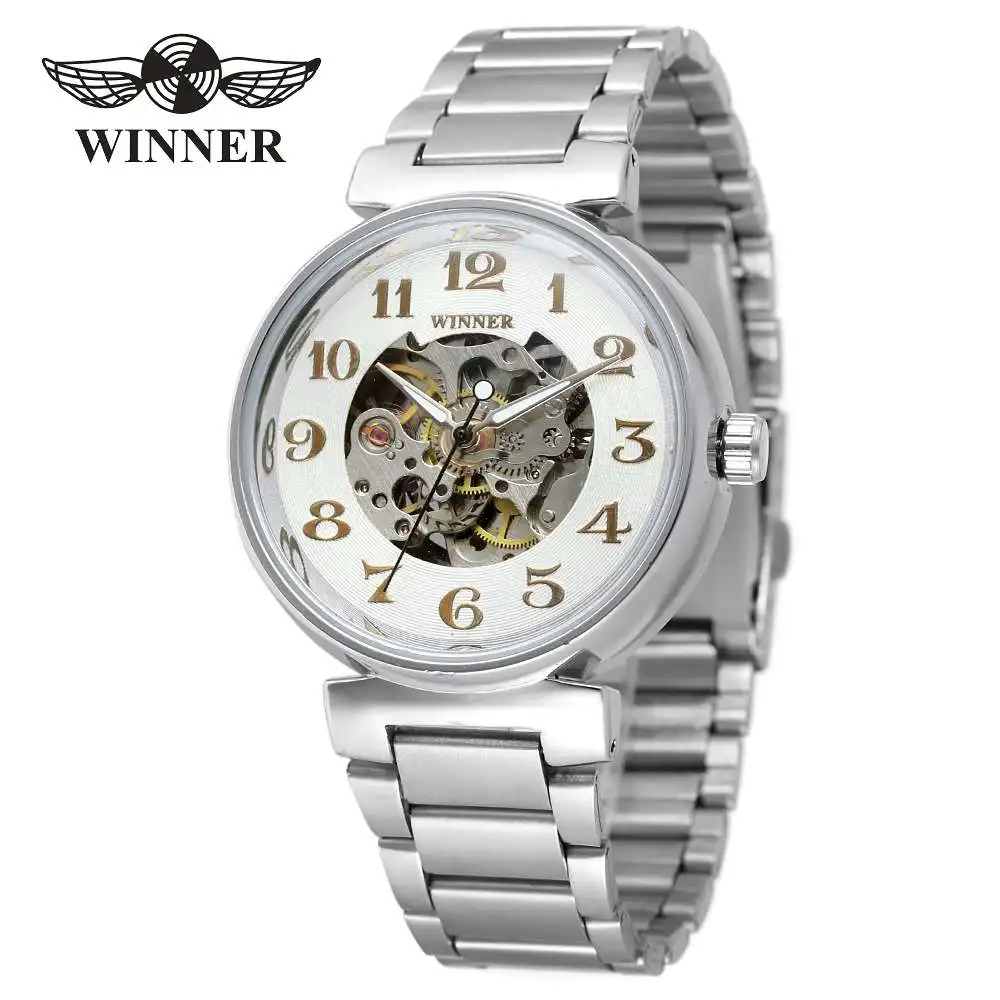

WINNER Concise Dress Men Auto Mechanical Watch Stainless Steel Strap Skeleton Dial Fashion Minimum Design Gentleman Wristwatch