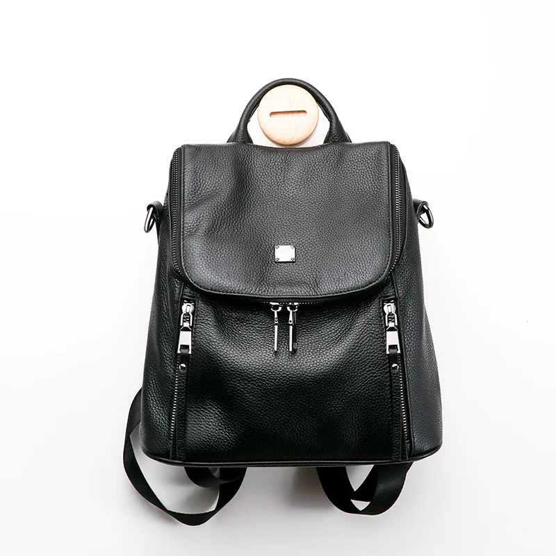 Winter Large Women Backpack Double Zipper Famous Brand Designer Genuine Cowhide Leather Female