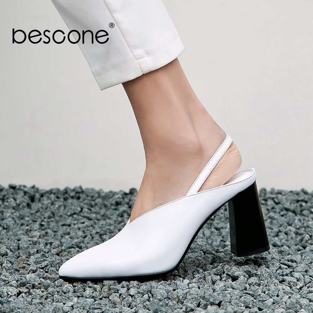 BESCONE Genuine Leather Women Shoes Elegant High Quality Handmade Pointed Toe Office Pumps Spring High Square Heels Pumps BO33 BESCONE Genuine Leather Women Shoes Elegant High Quality Handmade Pointed Toe Office Pumps Spring High Square Heels Pumps BO33