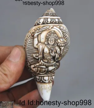 

christmas Tibetan Conch Shell carving hold sword Tara kwan-yin Trumpet Horn Buddha statue halloween