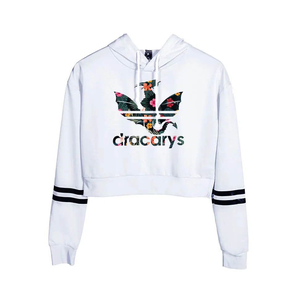 Kpop Dracarys Game Of Thrones Women's Autumn Crop Hoodies LongSleeve Hooded Sweatshirt Harajuku Female Hoodies Exposed Pullovers