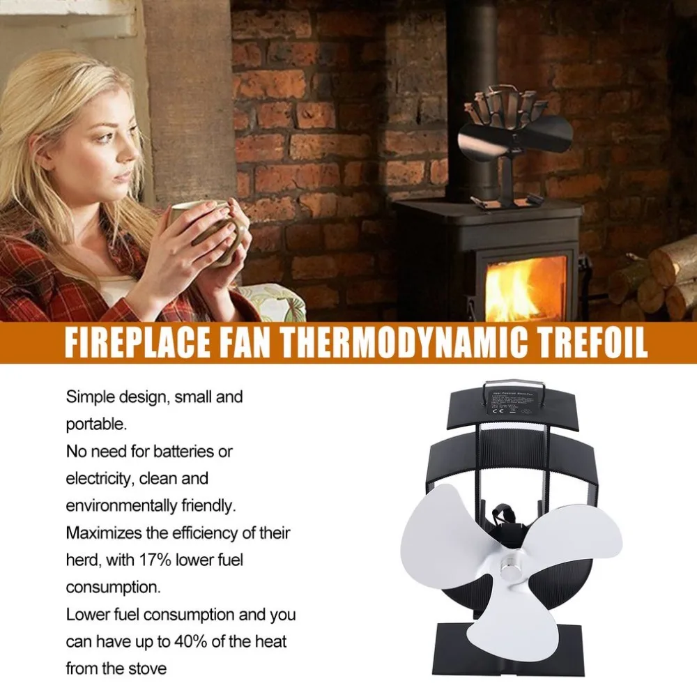 

3 Blade Metal Heat Powered Stove Fan Ventilator Fireplace Fan Thermal Power Professional Ventilator Portable