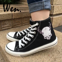 Вэнь дизайн обувь для скейтбординга Олень Рог черепа парусиновые кроссовки Эспадрильи плоские мужские платформы плимсоллы женские на шнуровке