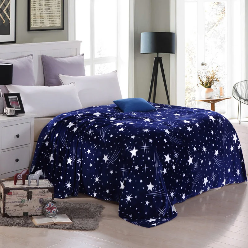 

Summer Bed Sheets Coral Velvet Warm Blanket Blue Star Adult Single And Double Bed Blankets Fleece/sofa/TV/travel Blanket Linings