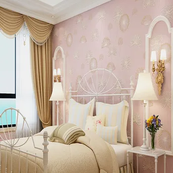 

Modern pink dandelion wallpaper green non woven bedroom restaurant lobby studio walkway wallpaper