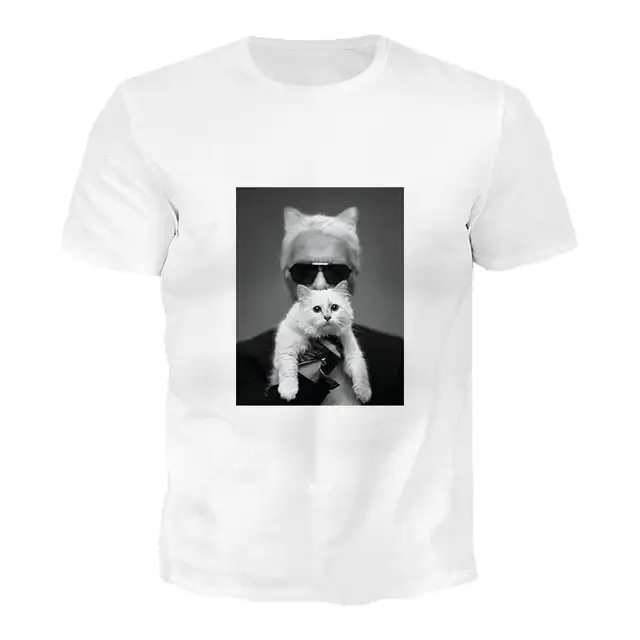 Karl Lagerfeld T Shirt Womenmen White Cotton Cat T Shirt