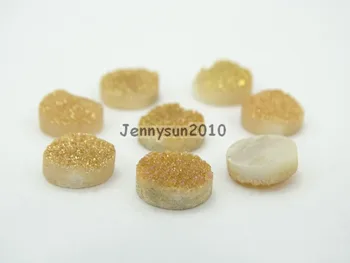 

10mm Champagne AB (No Hole) Druzy Quartz Ag-ate Flat Back Connector Round Cabochon Beads Jewelry 10 Pcs /Pack
