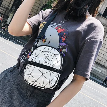 

ETAILL Fashion Geometric Quilted Waist Bag Women Fanny Laser Small Waist Packs Belt Bag Pu Leather Ladies Crossbody Chest Bag
