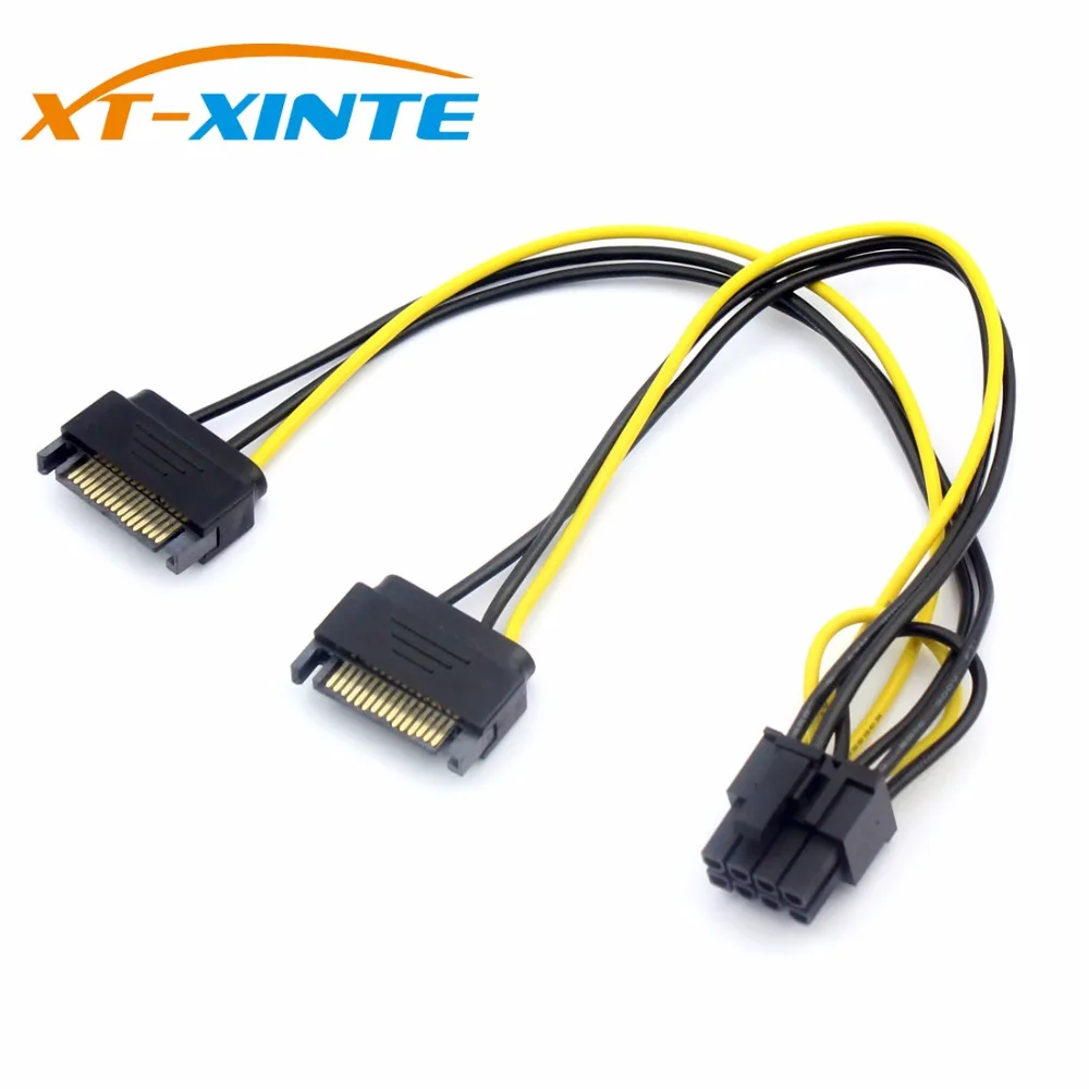 20CM Dual SATA Power Cable 15P to 8P Graphics Card 18AWG Wire Connector 1 IN 2 Male 15Pin to 8Pin SATA Cable for Mining Miner