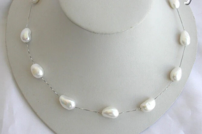 ddh002621 white baroque freshwater pearl silver chain necklace | Украшения и аксессуары