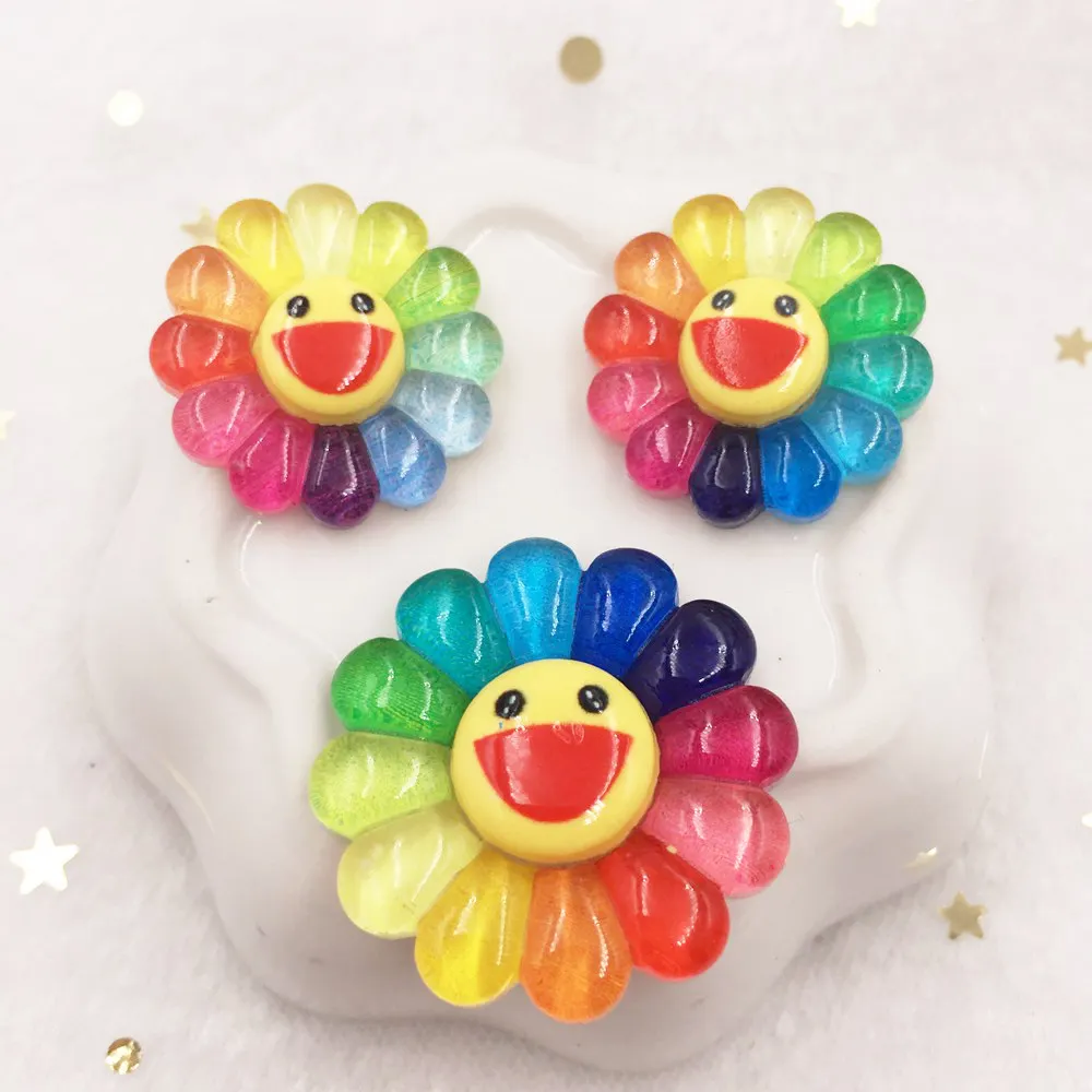 

New Resin Colorful Smile Rainbow crystal Sunflower Flat back rhinestone scrapbook DIY Wedding Jewelry Accessories PF678