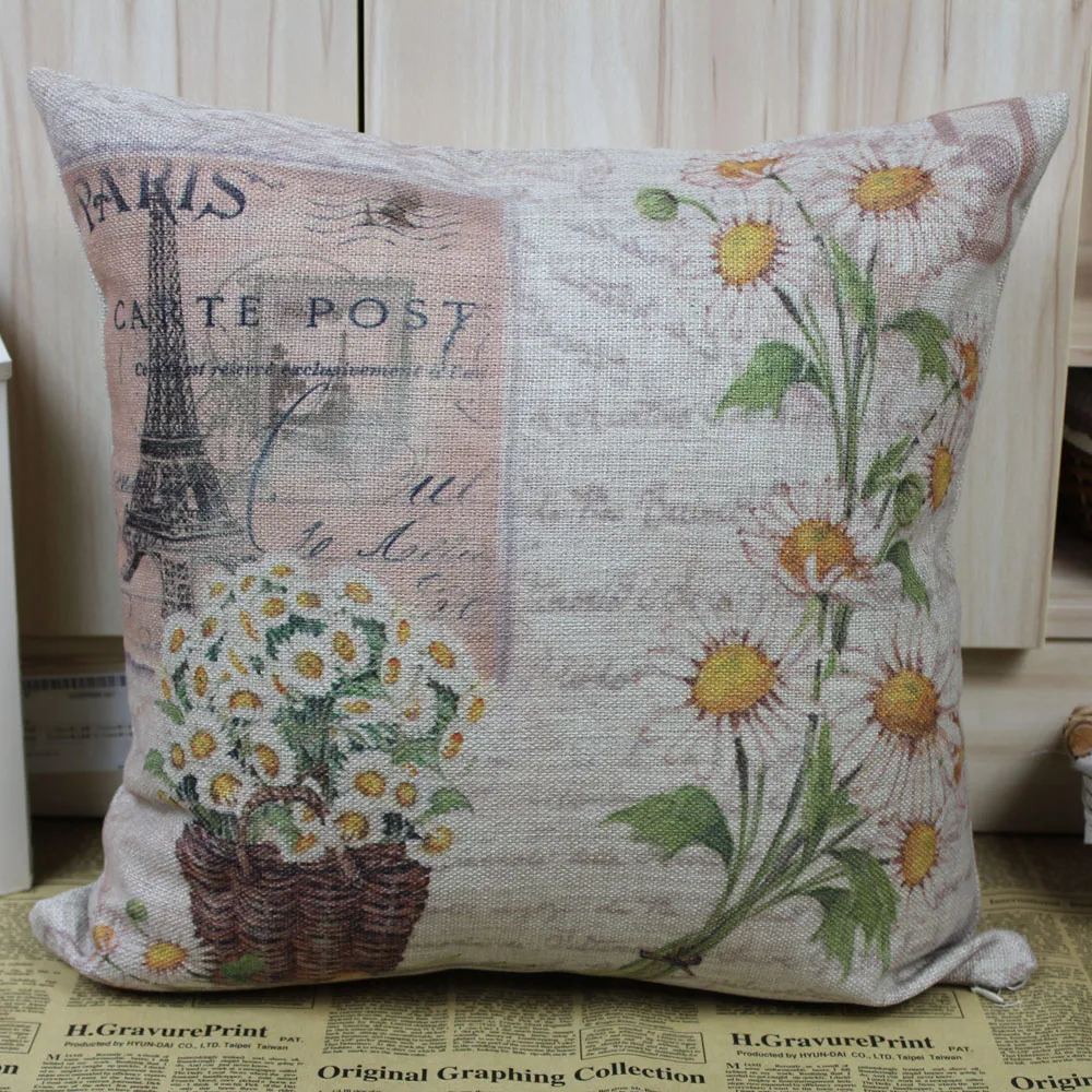 

LINKWELL 45x45cm Home Linen Fabric Sunflower Paris Vintage Villatic Cushion Cover