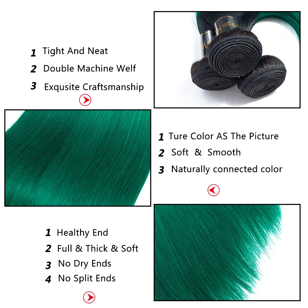 QT предварительно цветные зеленые Омбре перуанские пучки волос T1B/бирюзовые темно-корни зеленые шелковистые 3 пучка прямые человеческие волосы переплетения remy