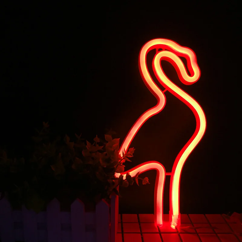 Hot Sale Led Neon Flamingo Light Cactus Holiday Night Lamp PVC Neon Sign USB  3AA Battery Led Lamp Christmas Birthday Gift desk table Green Red Wall Light  (4)