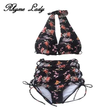 

Rhyme Lady high waist bikini women 2018 push up swimsuit print floral swimwear strappy backless bathing suit for beach