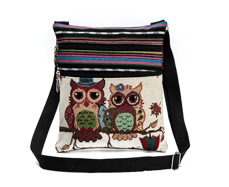 Miyahouse Double Zipper Female Mini Flap Shoulder Handbags Cartoon Owl Printed Canvas Bags Women Small Shoulder Messenger Bags