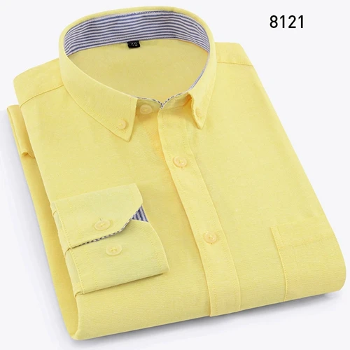 Весна, Новое поступление, Оксфордские мужские рубашки, одноцветные/Полосатые/клетчатые, с длинным рукавом, облегающие, мужские, деловые, повседневные рубашки - Цвет: 8121