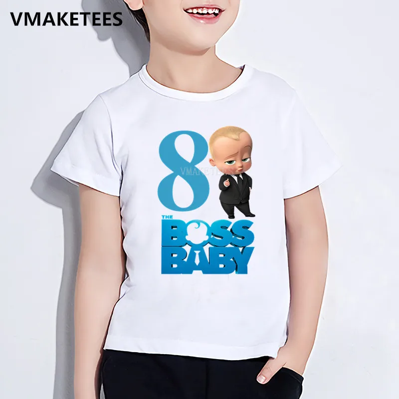 Детская футболка с надписью «Happy Birthday Gift» для мальчиков и девочек, Детская футболка с принтом «Boss» и цифрой 1-9, забавная одежда для малышей с героями мультфильмов, ooo5268
