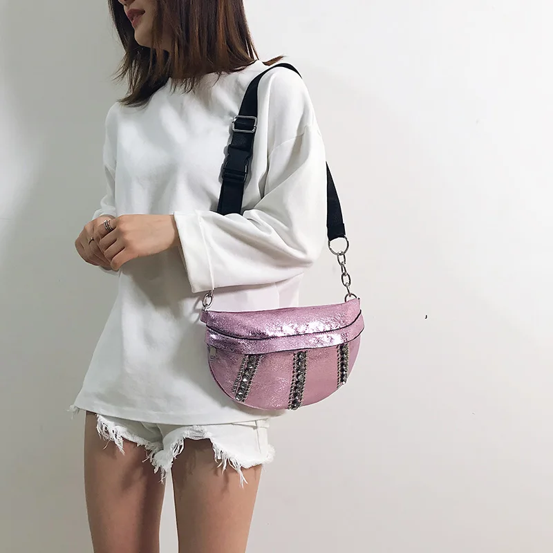 الفاخرة النساء الخصر حزم الأزياء الماس مضحك حقيبة ظهر العلامة التجارية تصميم السيدات مخلب Crossbody حقيبة حزام جلد الصدر أكياس الذهب