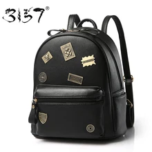 De cuero de las mujeres mochilas bolsas para niñas lindo apliques cremallera de la manera femenina de la vendimia femenina mochila 3157 femme sac a dos
