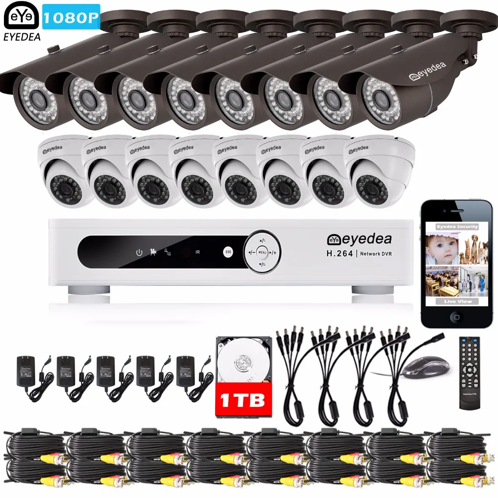 

Eyedea 16CH Motion Detect DVR 1080P Bullet Dome Outdoor CMOS LED Night Vision CCTV Security Camera Video Surveillance System 1TB