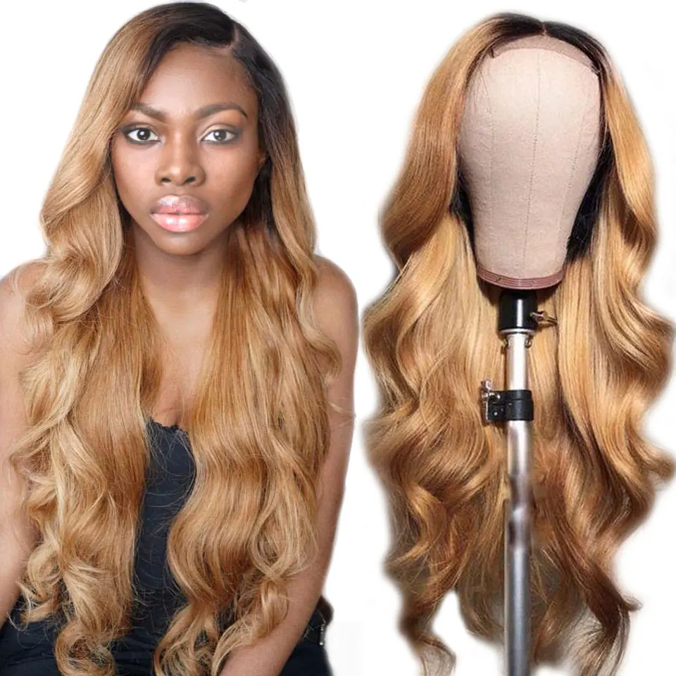 

T1B/27 Ombre Brazilian Hair Wigs Glueless Lace Front Human Hair Wig Pre Plucked Body Wave Ombre Blond Remy Lace Frontal Wigs