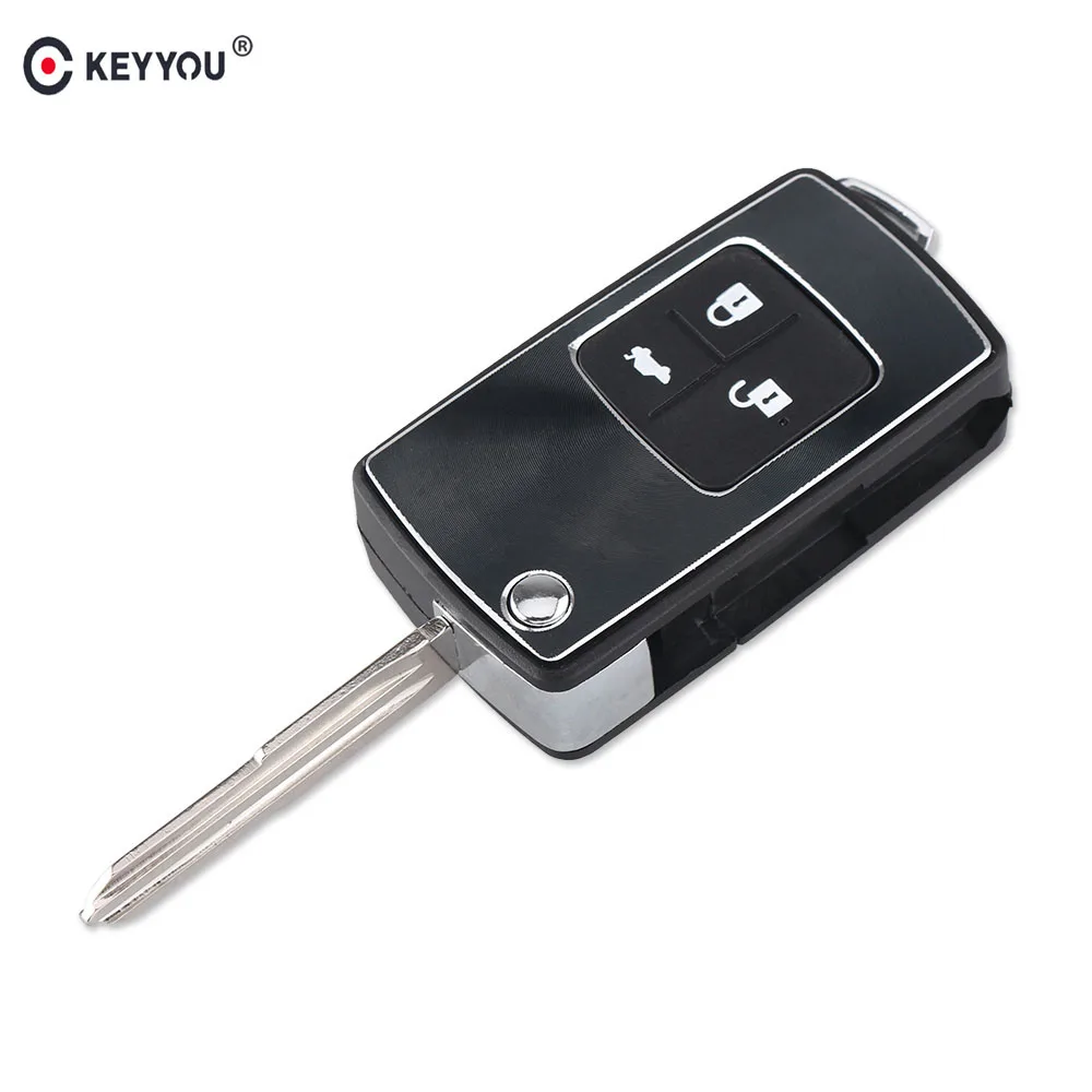 

KEYYOU For Chevrolet 3 Buttons Remote Control Flip Folding Keyless Entry Remote Car Key Shell With Uncut Blade Auto Key Blanks