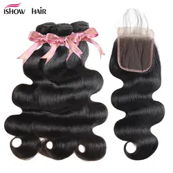 Ishow объемная волна Связки с закрытием 100% человеческих волос Связки с закрытием 3 Связки малайзийских волос с закрытием