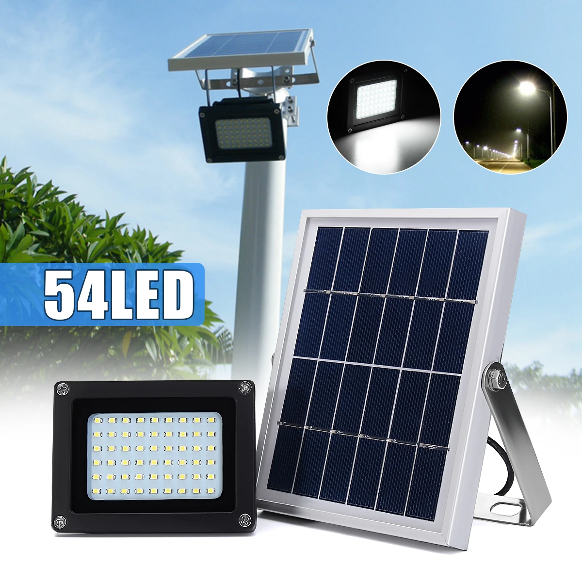 

Smuxi 54LEDS Waterproof Solar Powered Sensor Flood Light Outdoor Garden Security Lamp