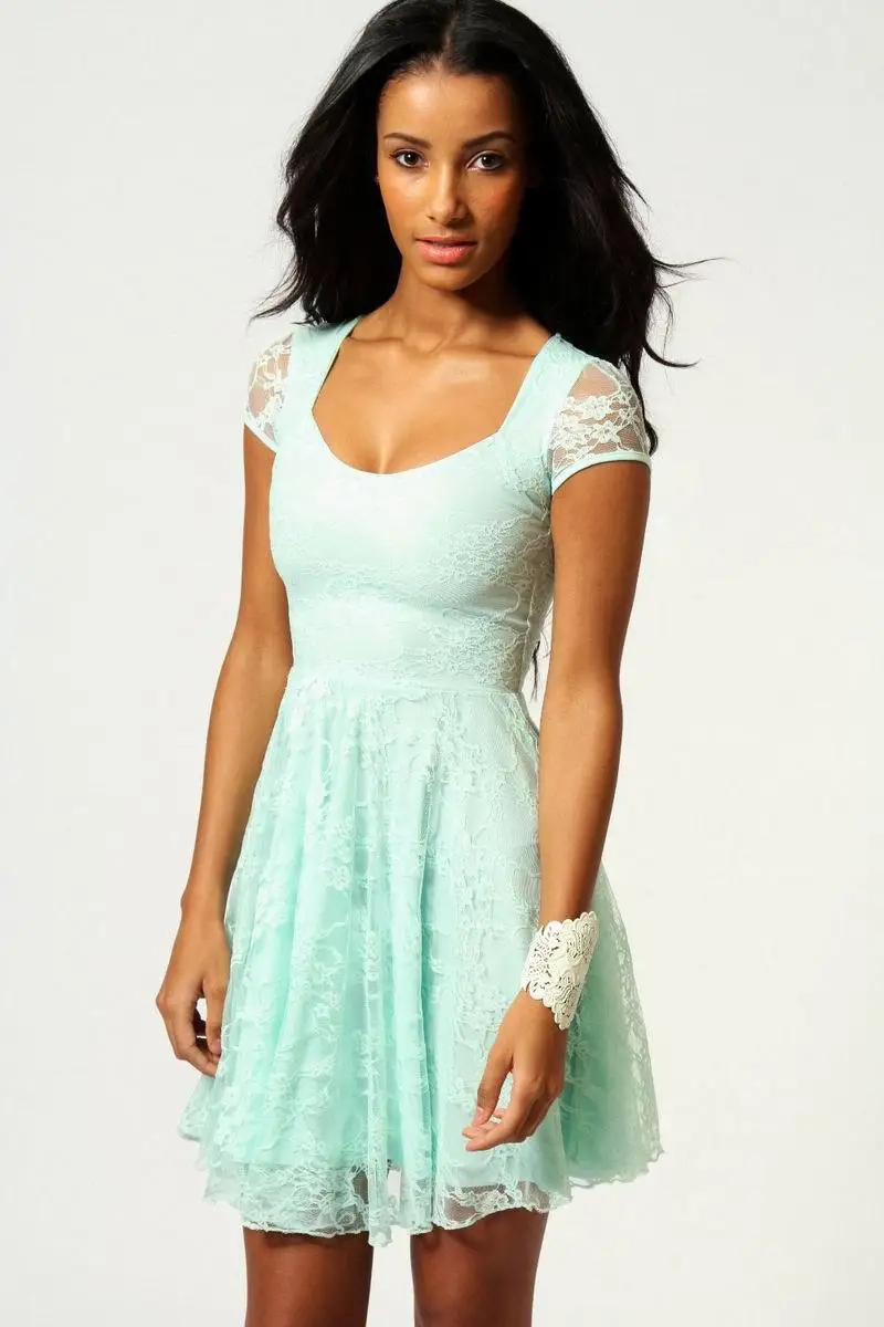 boohoo green lace dress