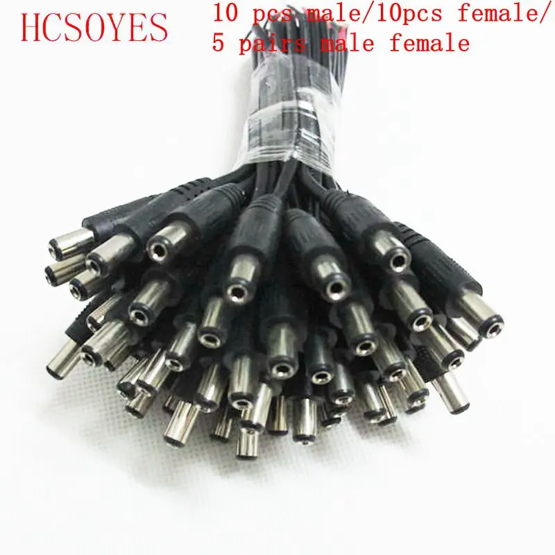 

10PCS Female male DC power Plug Adapter led connector Cable Pigtail Plug Wire for 3528 5050 LED Strip CCTV IP camera DC 5.5x2.1