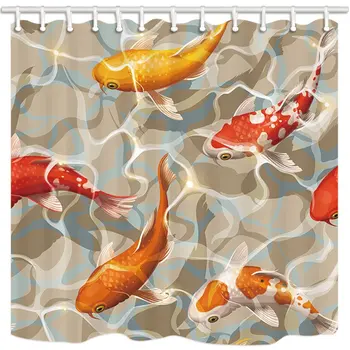 

Varicolored Koi Fish Shower Curtains for Bathroom, Ocean Tropical Fish Swimming in Water, Shower Curtain